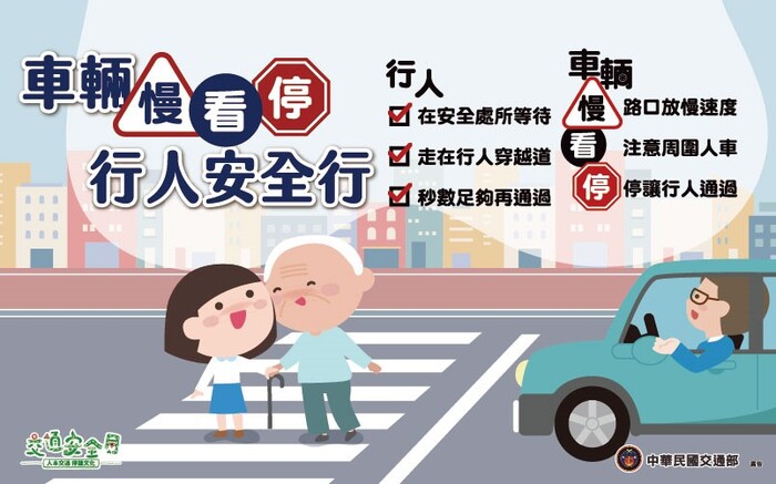 車輛慢看停，行人安全行